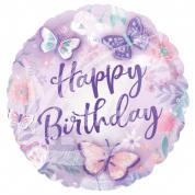 Balón fóliový 43 cm motýlci - Happy Birthday