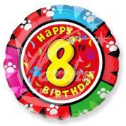 Fóliový balónek Happy Birthday s číslem 8 - 45 cm 