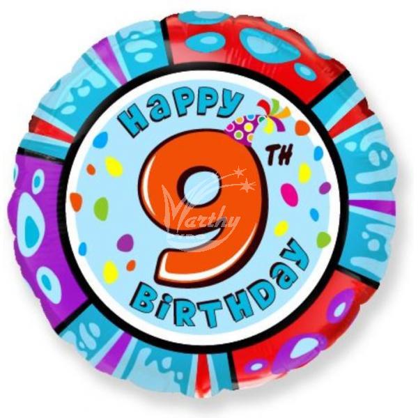 Fóliový balónek Happy Birthday s číslem 9 - 45 cm  - Kliknutím zobrazíte detail obrázku.
