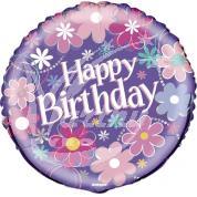 Balón fóliový 46 cm Happy Birthday - Květy