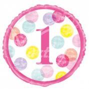 Fóliový balónek růžový s číslem 1 s puntíky - 46 cm 