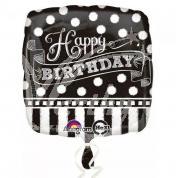 Balón fóliový 43 cm Happy Birthday - černobílý