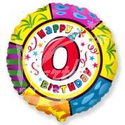 Fóliový balónek Happy Birthday s číslem 0 - 45 cm 