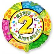 Fóliový balónek Happy Birthday s číslem 2 - 45 cm 