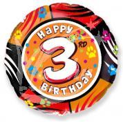 Fóliový balónek Happy Birthday s číslem 3 - 45 cm 