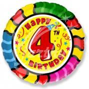 Fóliový balónek Happy Birthday s číslem 4 - 45 cm 