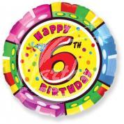 Fóliový balónek Happy Birthday s číslem 6 - 45 cm 