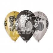 Balónky metalické 50 let , Happy Birthday - narozeniny - mix barev - 30 cm (5 ks)