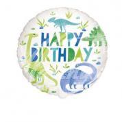 Balón fóliový 45 cm Dinosaurus - Happy Birthday - zelenomodrý