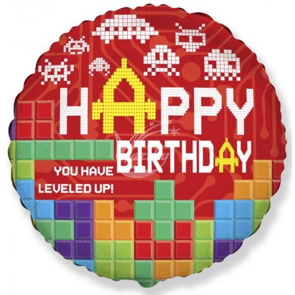 Balón fóliový 45 cm Happy Birthday - Bricks - Kliknutím zobrazíte detail obrázku.