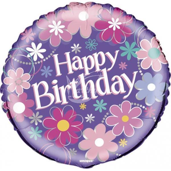 Balón fóliový 46 cm Happy Birthday - Květy - Kliknutím zobrazíte detail obrázku.