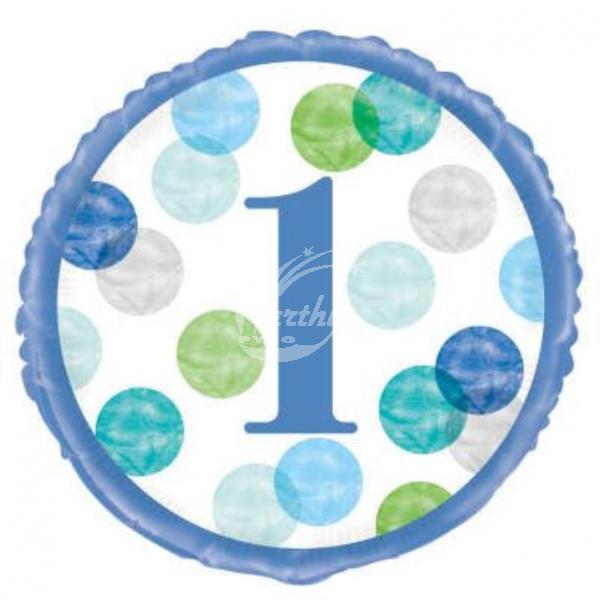 Fóliový balónek modrý s číslem 1 s puntíky - 46 cm  - Kliknutím zobrazíte detail obrázku.