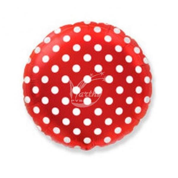 Balón fóliový 45 cm červený s bílými puntíky - Kliknutím zobrazíte detail obrázku.