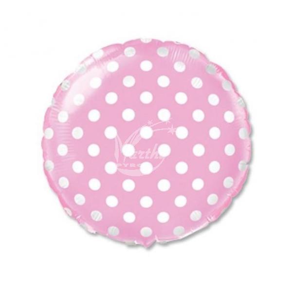 Balón fóliový 45 cm růžový s bílými puntíky - Kliknutím zobrazíte detail obrázku.