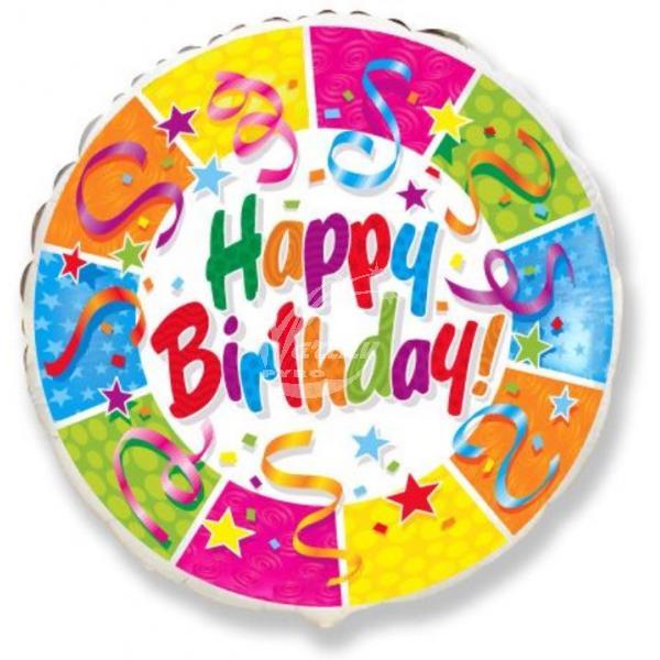 Fóliový balónek Happy Birthday party - 45 cm  - Kliknutím zobrazíte detail obrázku.