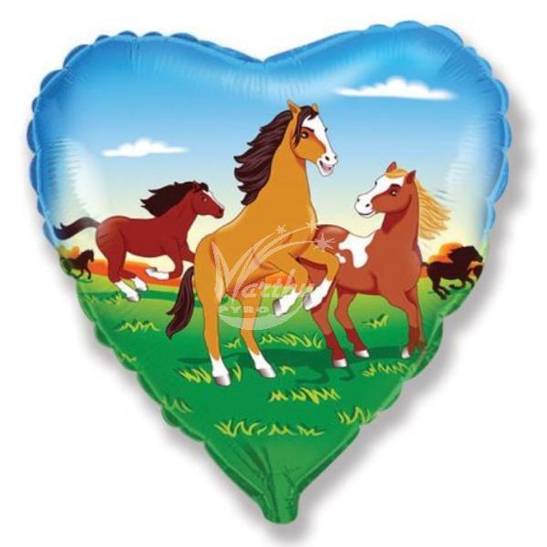 Balón fóliový 45 cm srdce - koně - Kliknutím zobrazíte detail obrázku.