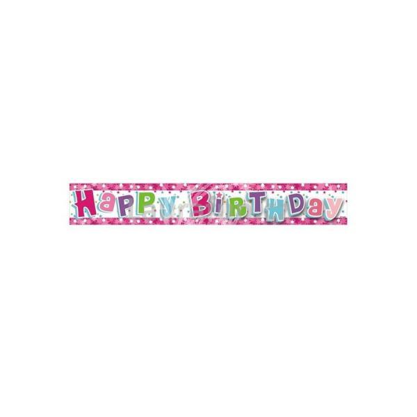 Happy Birthday Banner -girlanda 180 cm růžová - Kliknutím zobrazíte detail obrázku.