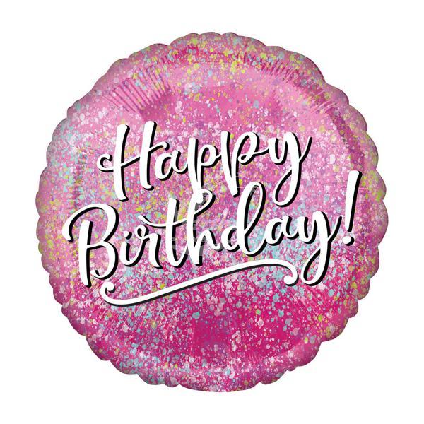 Balón fóliový 43 cm růžový - Happy Birthday - Kliknutím zobrazíte detail obrázku.