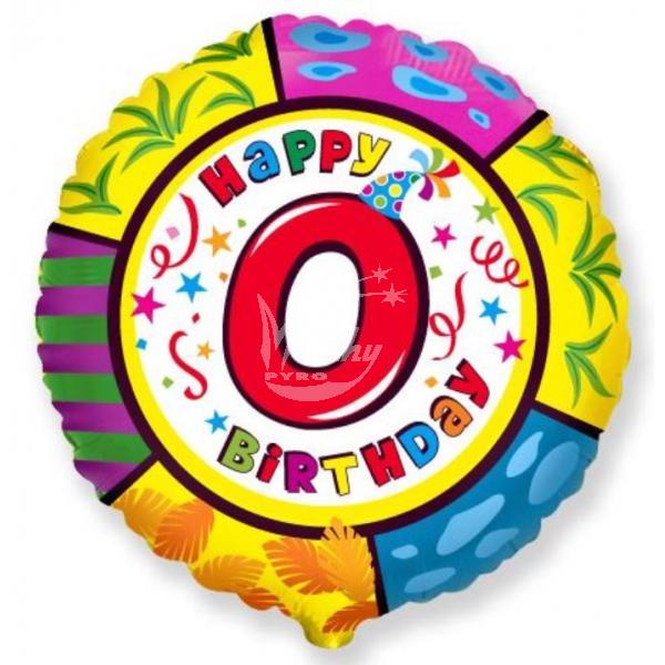 Fóliový balónek Happy Birthday s číslem 0 - 45 cm  - Kliknutím zobrazíte detail obrázku.