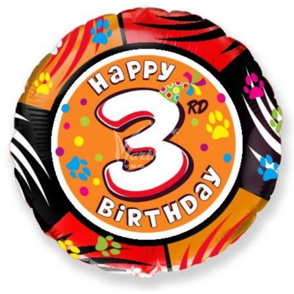 Fóliový balónek Happy Birthday s číslem 3 - 45 cm  - Kliknutím zobrazíte detail obrázku.
