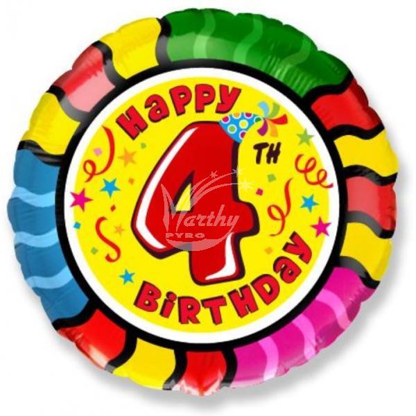 Fóliový balónek Happy Birthday s číslem 4 - 45 cm  - Kliknutím zobrazíte detail obrázku.