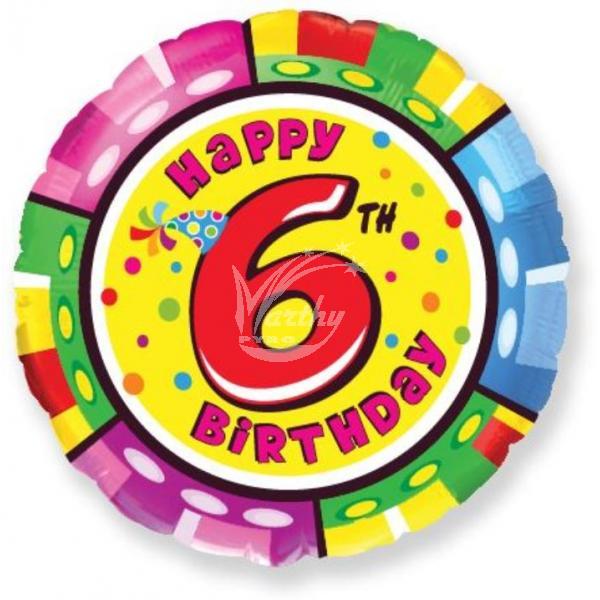 Fóliový balónek Happy Birthday s číslem 6 - 45 cm  - Kliknutím zobrazíte detail obrázku.