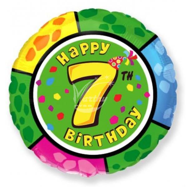 Fóliový balónek Happy Birthday s číslem 7 - 45 cm  - Kliknutím zobrazíte detail obrázku.