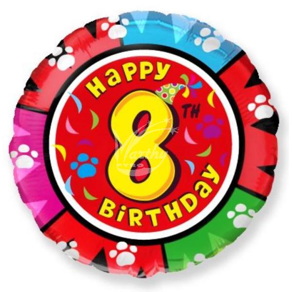 Fóliový balónek Happy Birthday s číslem 8 - 45 cm  - Kliknutím zobrazíte detail obrázku.