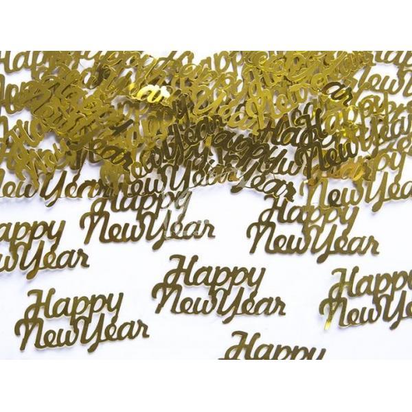 HAPPY NEW YEAR! konfety zlaté 4x2cm - Silvestr - Kliknutím zobrazíte detail obrázku.