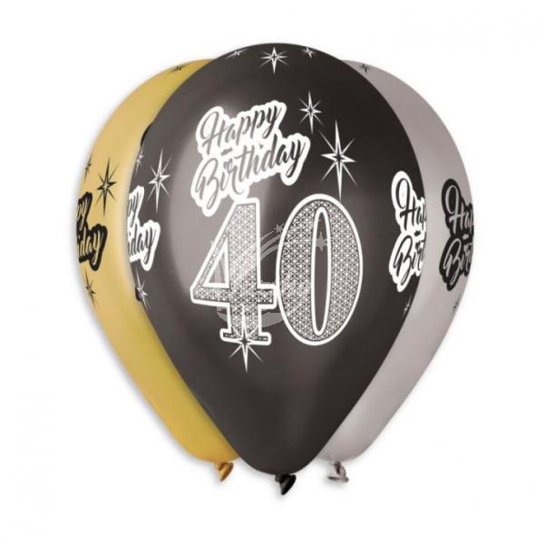 Balónky metalické 40 let , Happy Birthday - narozeniny - mix barev - 30 cm (5 ks) - Kliknutím zobrazíte detail obrázku.
