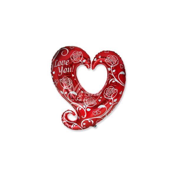 Balón fóliový červené srdce s růžemi 80 cm - Kliknutím zobrazíte detail obrázku.