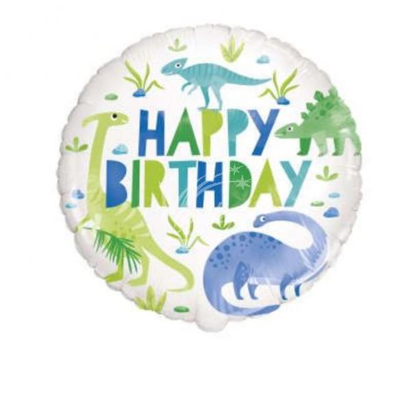 Balón fóliový 45 cm Dinosaurus - Happy Birthday - zelenomodrý - Kliknutím zobrazíte detail obrázku.